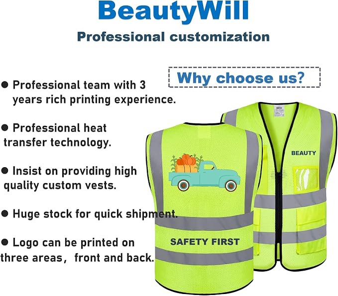 BeautyWill Custom Logo 10/20 Pack Safety Vest Class2 High Visibility Vest - Image 3