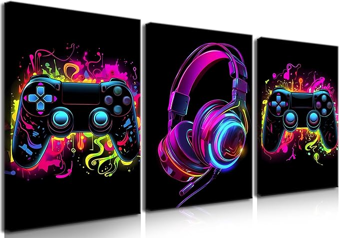 BGFCE Game Room Decor Set of 3, Neon Gaming Video Game Room Wall Art, Gaming by BGFCEWallArt