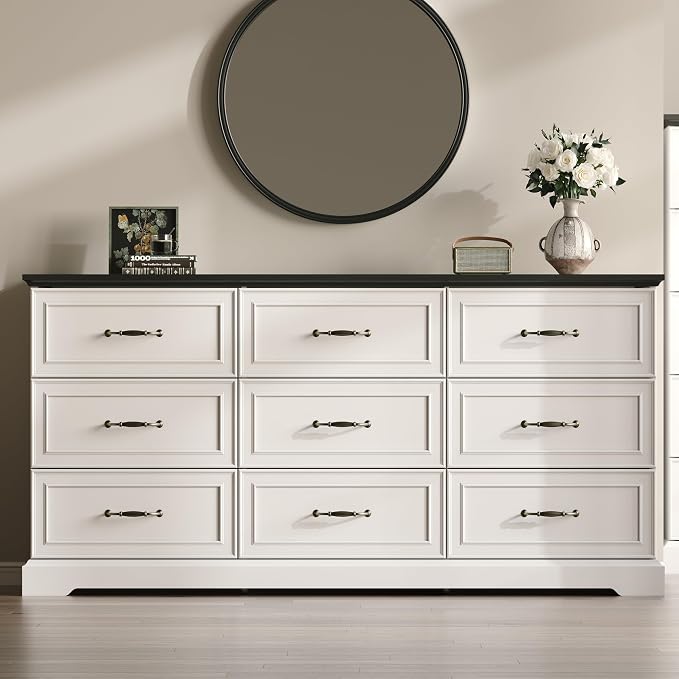 Farmhouse 9 Drawers Dresser for Bedroom, Rustic Wood Dresser TV Stand, Wooden - Image 3