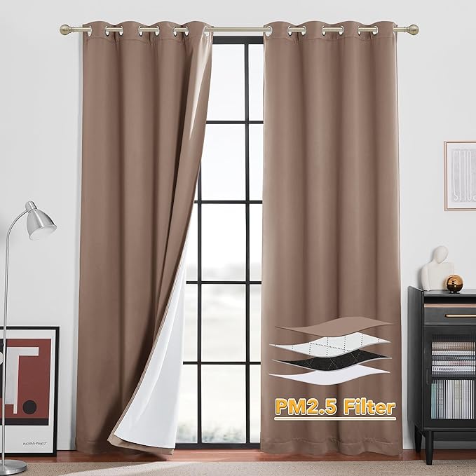 RYB HOME Soundproof & Dust Particle Filtering Curtains Blackout Window Treatment by RYBHOME