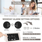 Kogonee Wooden Digital Alarm Clock, 0-100% Dimmer, 2 Alarm Settings, - Image 4