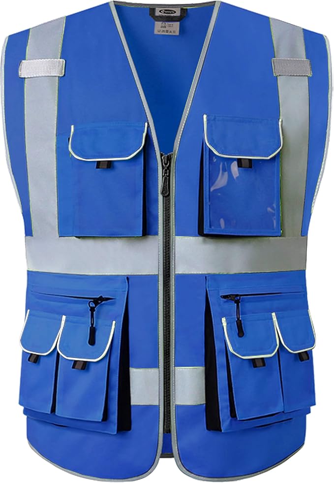 JKSafety 10 Pockets Blue Color Safety Vest Zipper Front by JKSafety