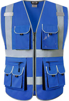 JKSafety 10 Pockets Blue Color Safety Vest Zipper Front by JKSafety