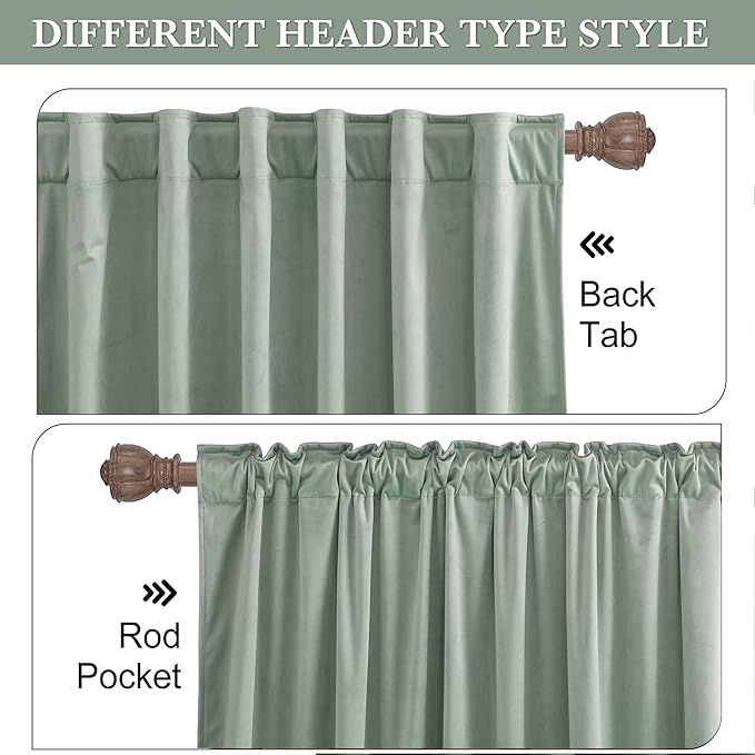 RYB HOME Mint Green Velvet Curtains 102 inches Long, Room Darkening, - Image 2