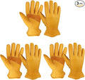 OZERO Leather Work Gloves: 3 Pairs Heavy Duty Work Glove Tough Cowhide Driver by OZERO%C2%AE