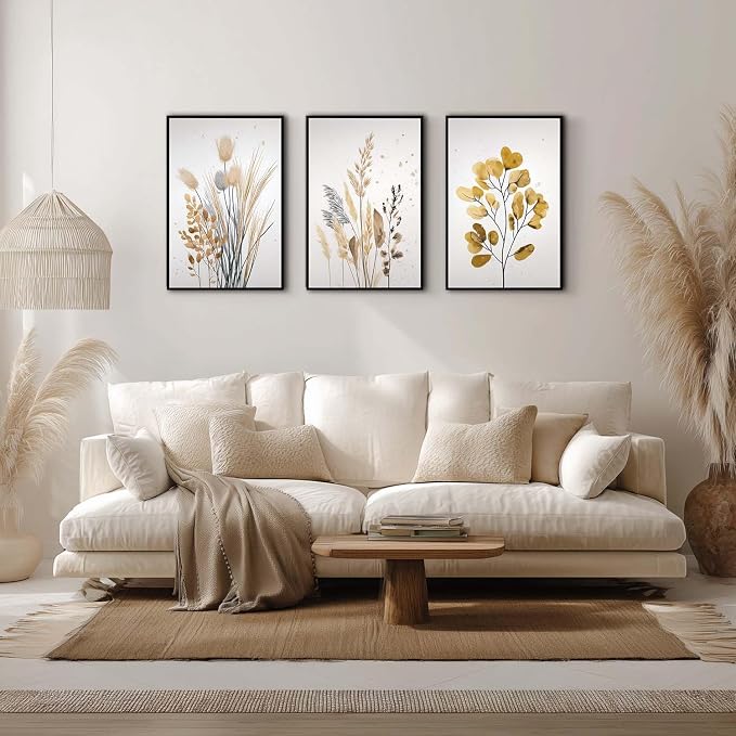 YCJKJDZ Framed Beige Botanical Canvas Wall Art Set of 3, Boho Watercolor - Image 6