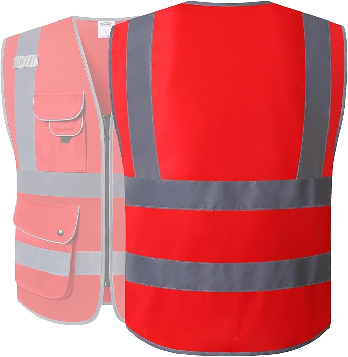 JKSafety 9 Pockets High Visibility Zipper Front Safety Vest - Image 2
