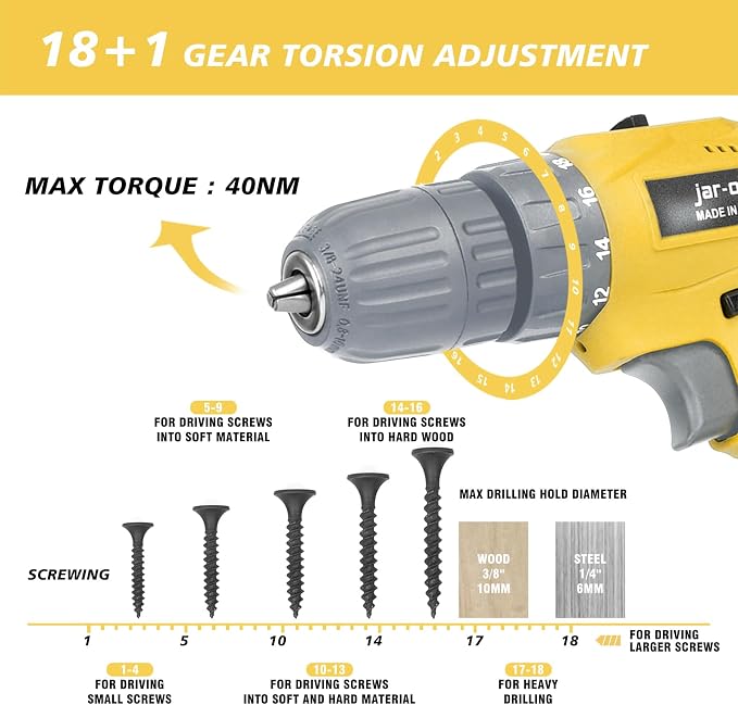 Jar-Owl 21V Cordless Drill Set, 0-1350RMP Variable Speed, 350 in-lb Torque - Image 2