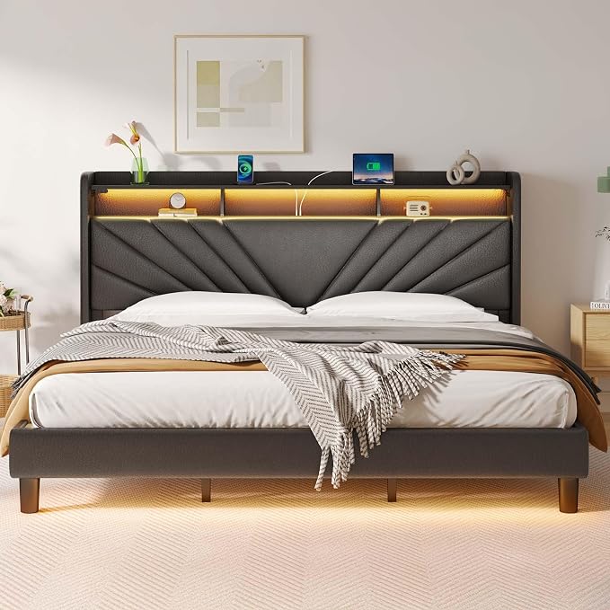 Rolanstar King Size Bed Frame, Storage Headboard - Image 7