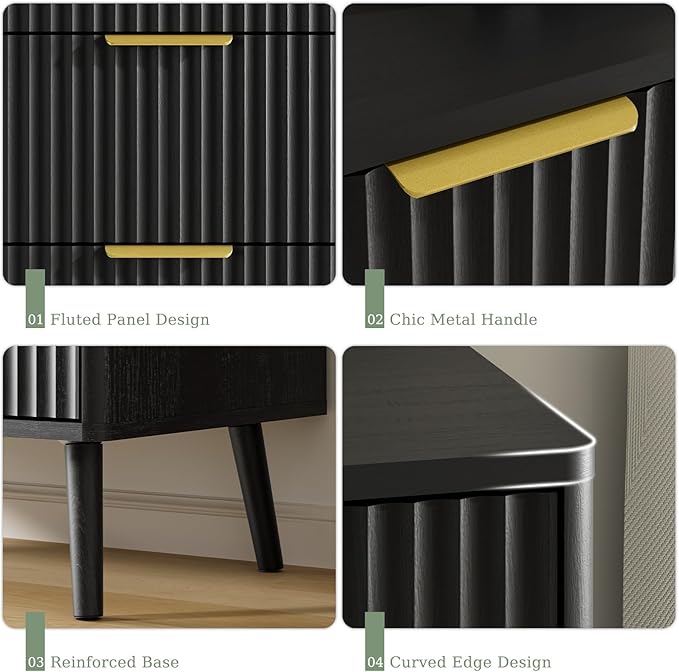 LYNSOM Fluted Dresser and Nightstand Sets 3 Piece, 5-Drawers Dresser and - Image 6