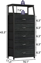 Furnulem Black Dresser with 5 Drawers, Vertical Storage Tower Fabric Dresser - Image 3