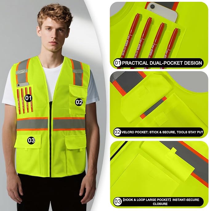 BeautyWill Custom Safety Vest Customized Logo Class 2 High Visibility - Image 4