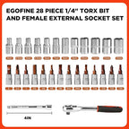 Egofine 28pcs 1/4 Inch Ratchet Socket Wrench Set, Drive Socket Set - Image 2