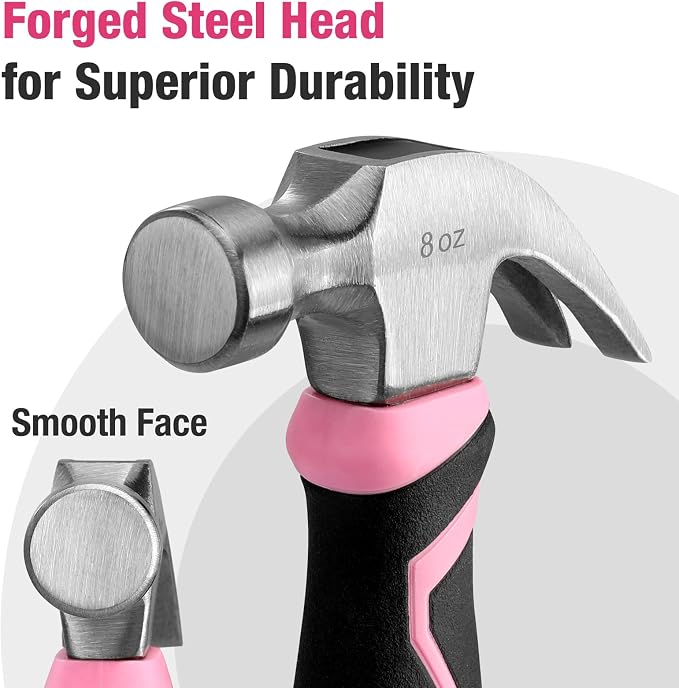 WORKPRO 8 oz Claw Hammer with Fiberglass Handle, All Purpose Hammer with Forged - Image 3