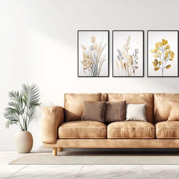 YCJKJDZ Framed Beige Botanical Canvas Wall Art Set of 3, Boho Watercolor - Image 7