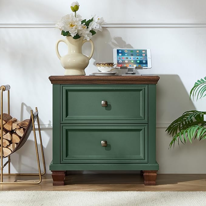 Farmhouse Nightstand Set of 2 for Bedroom, Mid-Century Low Nightstands - Image 3