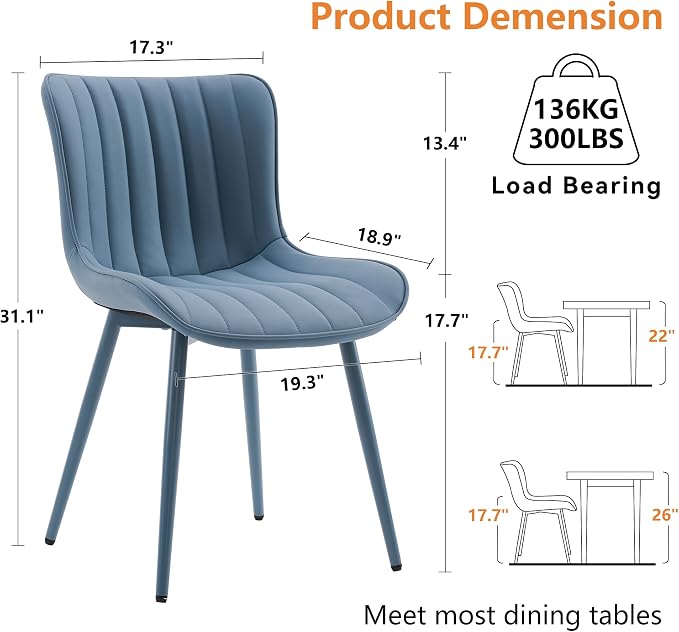 YOUNUOKE Mid-Century Modern Dining Chairs Set of 2, Armless Accent Chair - Image 2