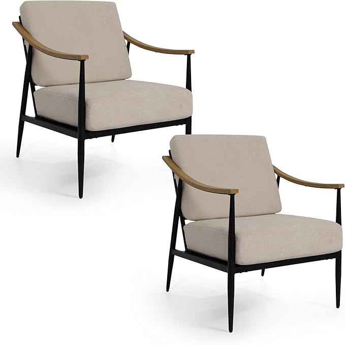 Modern Accent Chairs Set of 2 for Living Room Bedroom Mid Century Arm Chairs - Image 6