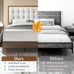 Jocisland Wood Full Size Bed Frame, Tall Upholstered Tufted Headboard, Solid - Image 4