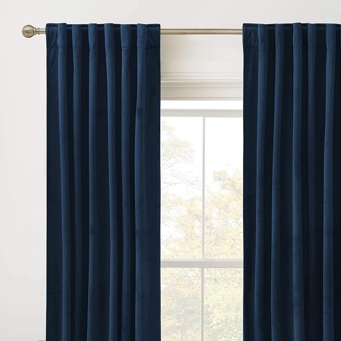 RYB HOME Navy Velvet Curtains 92 inches, Back Tab Soft Fabric Room Darkening - Image 2