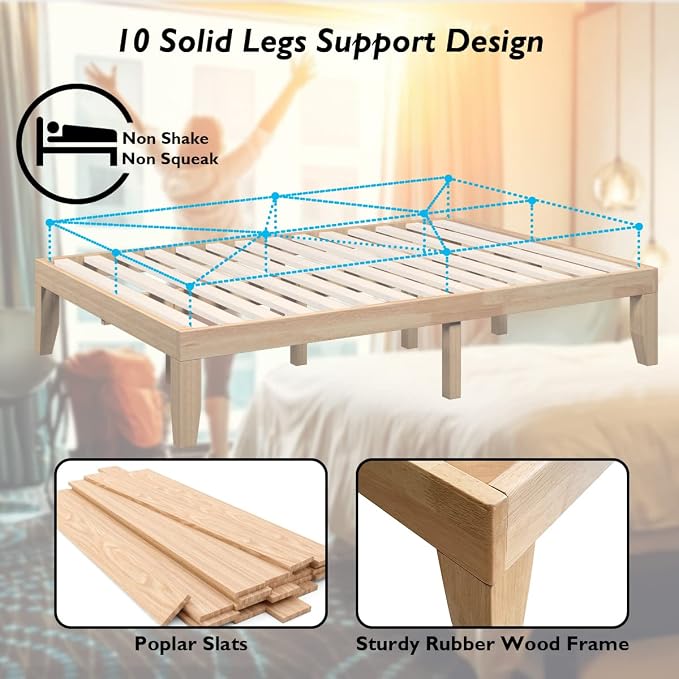 Giantex 14 Inch Queen Wood Platform Bed Frame, Minimalist Mattress Foundation - Image 6