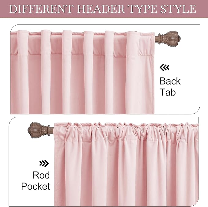 RYB HOME Baby Pink Velvet Curtains 102 inches, Back Tab Soft Fabric Room - Image 6