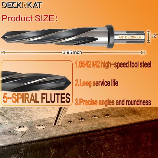 7/8" Reamer Drill Bit for Metal, M2 HSS Taper Reamer for Steel, Plastic to Align - Image 2