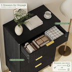 LYNSOM Fluted Dresser and Nightstand Sets 3 Piece, 5-Drawers Dresser and - Image 5