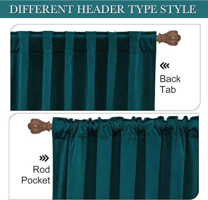 RYB HOME Velvet Curtains 102 inches Long, Back Tab Room Darkening Noise - Image 4
