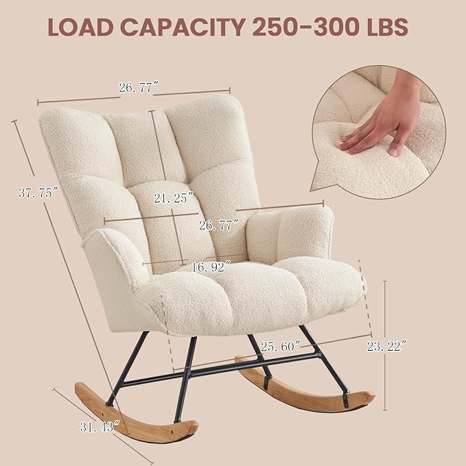 Rocking Chair Nursery Teddy Upholstered Glider Rocker Rocking Accent Chair - Image 2