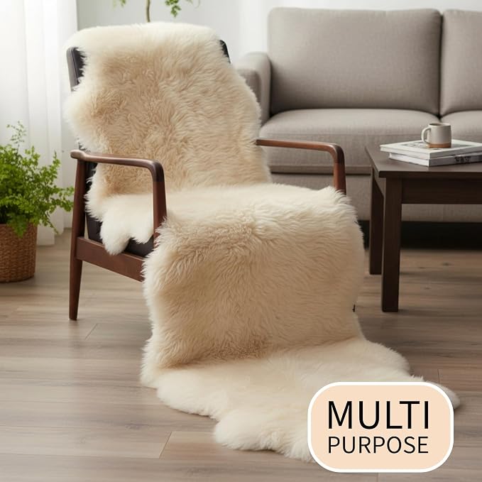 Premium Champagne Sheepskin Rug Genuine Double 2x6ft Pelt Fluffy Fur Rug - Image 9
