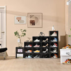 8 Pack Shoe Boxes Black Plastic Stackable, Large Shoe Storage Organizer - Image 6