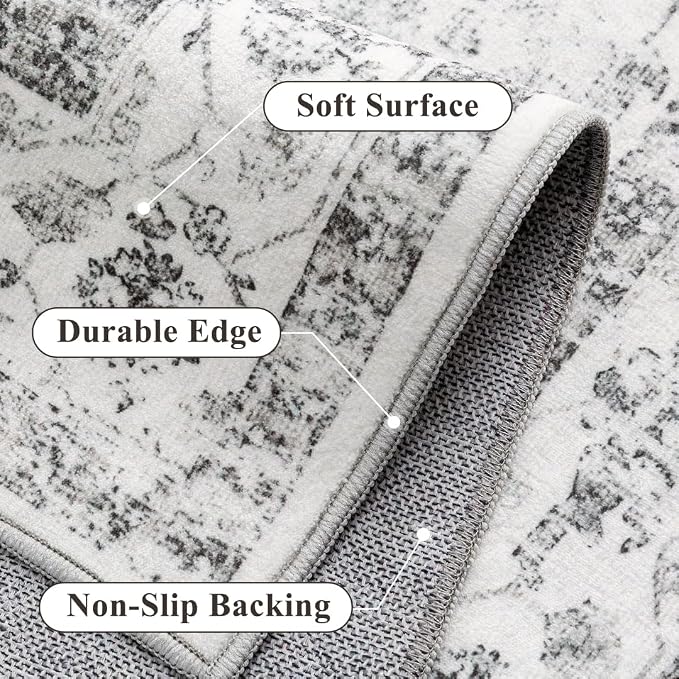 Grey 4x6 Entryway Rug Vintage Area Carpet Indoor Kitchen Washable Door Mat - Image 6