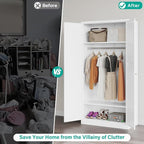Metal Wardrobe Cabinet with Hanging Rod, Metal Clothing Storage Cabinet with - Image 7