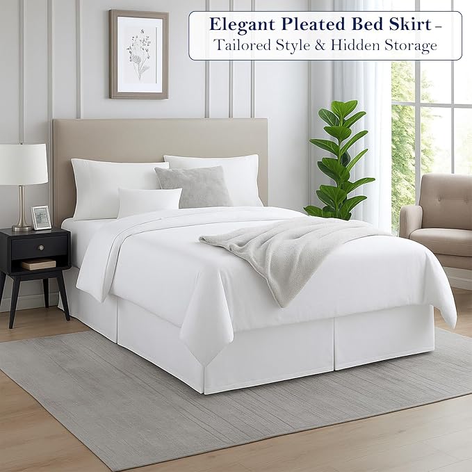 Twin Bed Skirt, Luxury 21 Inch Drop White Pleated Bed Skirt, Double Brushed - Image 2
