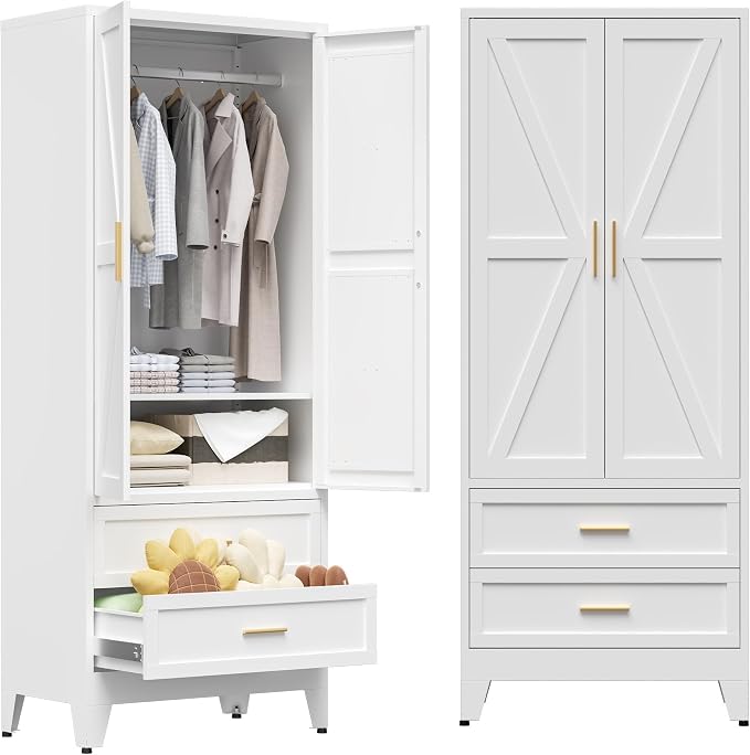 COFaR Metal Wardrobe Cabinet, 71 Farmhouse Armoire Wardrobe Closet by COFAR