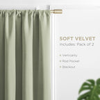 Joydeco Sage Green Velvet Curtains 90 Inches 2 Panels, Luxury Thermal Insulated - Image 3