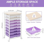 Rolling Cart with Drawers, Utility Cart With 8 Drawers and Wooden Tabletop - Image 2