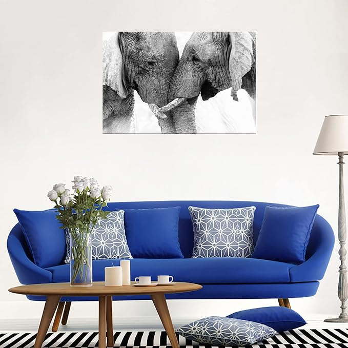 DZL Art D73069 Black and White Elephants Entwine Wall Art Canvas Painting Ready - Image 5