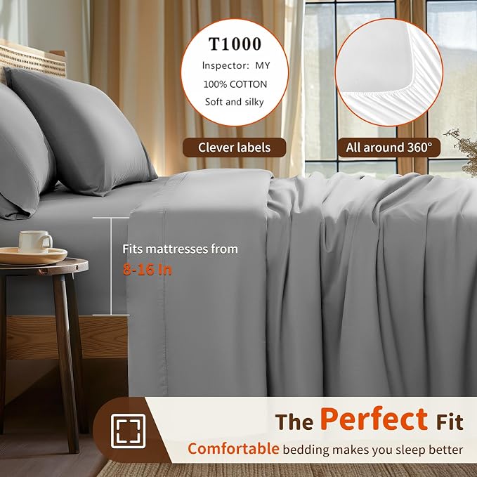 LBRO2M 1000 Thread Count 100% Egyptian Cotton Sheets Set Twin XL, 3 Piece Sets - Image 3