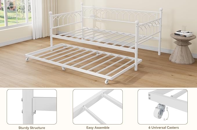 GarveeHome Daybed with Trundle, Metal Twin Trundle Bed with Charging Station & - Image 7