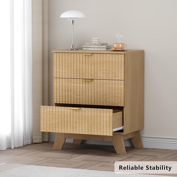 Fluted 3 Drawer Dresser, 30.3" Tall Compact Modern Boho Chest of Drawers - Image 6