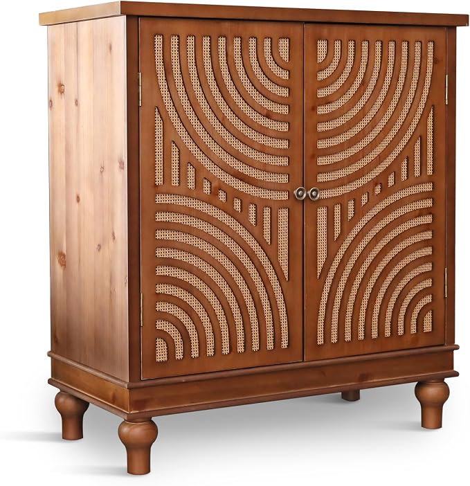 PHI VILLA Accent Cabinet with Door, Small Buffet Sideboard Cabinet with Rattan - Image 8