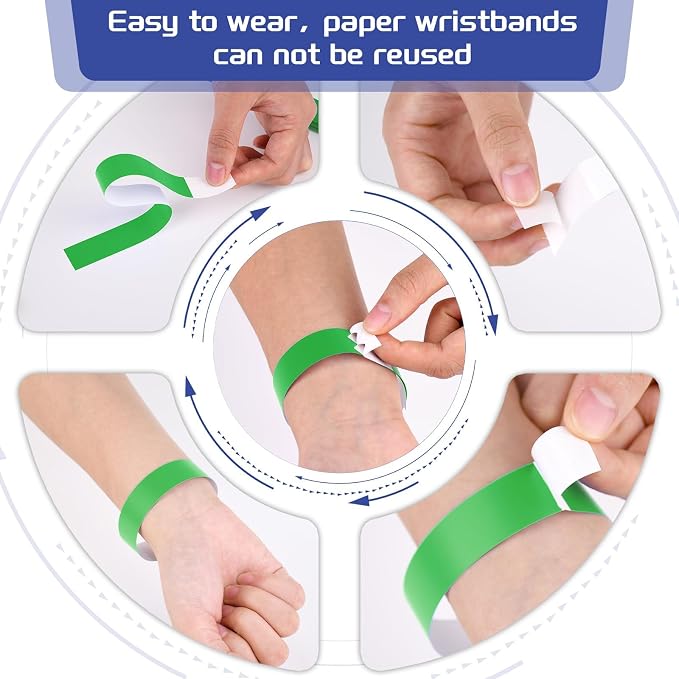 500 Pcs Green Paper Wristbands for Events Waterproof Neon Wrist Bands Adhesive - Image 4