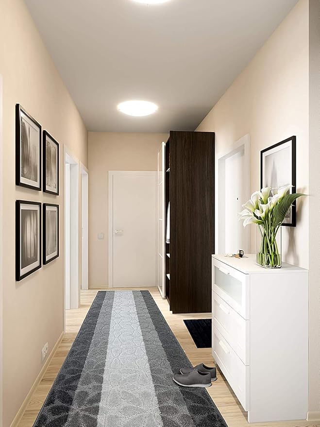 Custom Length Hallway Runner Rug, Slip Resistant, Flower Grey, 26 Inch X 33 feet - Image 2