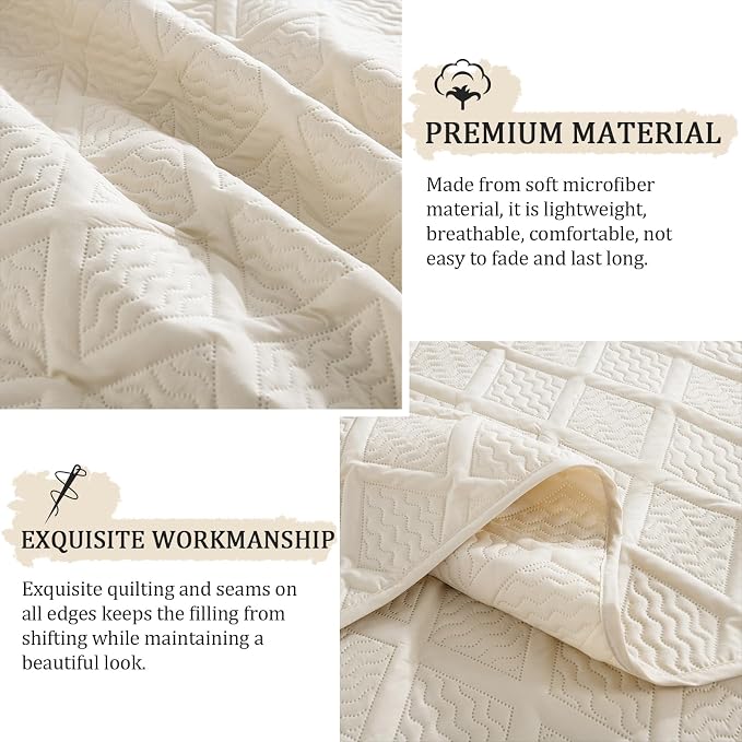 Yiran Quilt King Size Beige Summer Bedspreads Bedding Set 3 Pieces Thin - Image 6
