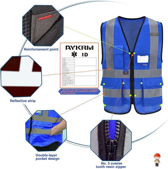 A-SAFETY Blue safety vests Reflective Safety Vest Hi Vis Bright Neon Color - Image 5