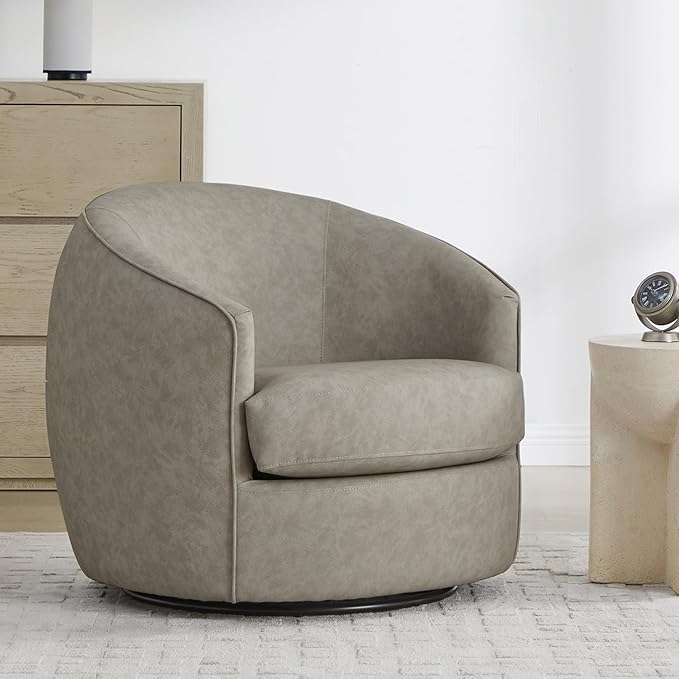 CHITA Swivel Barrel Chair, Modern Comfy FSC Certified Upholstered Faux Leather by CHITALIVING