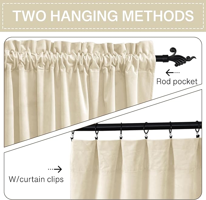 StangH Beige Velvet Curtains for Bedroom 96 inches Long, Luxury Light Dimming - Image 3