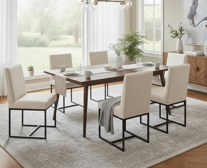 CIMOTA Modern Linen Dining Chair Set of 8, Mid Century Dining Room Chairs - Image 6